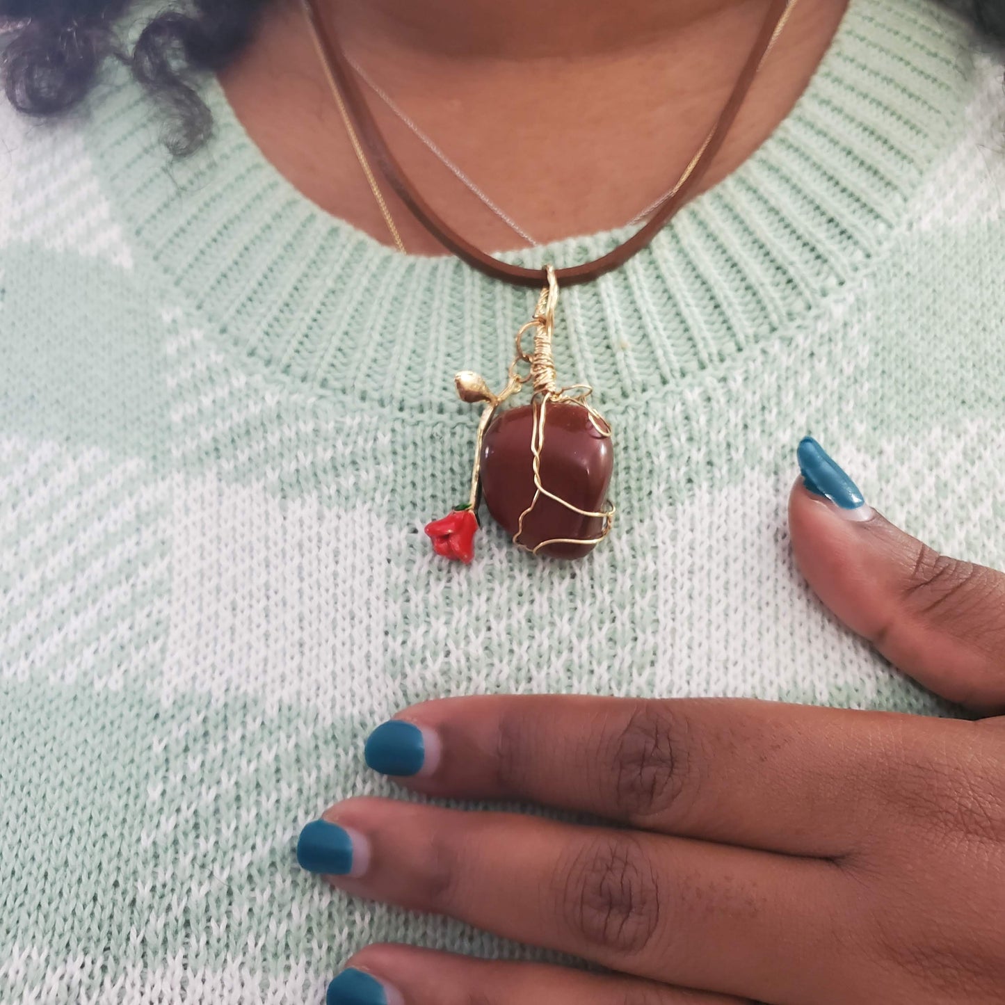 Red Jasper and Rose Necklace