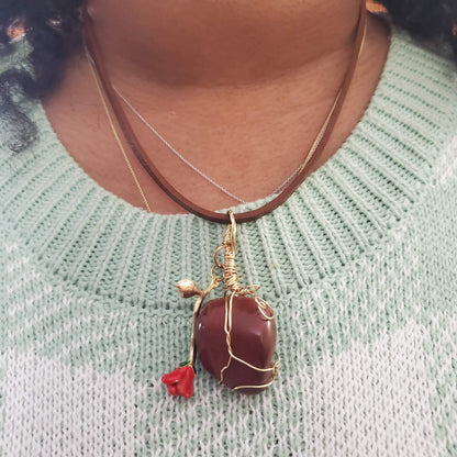 Red Jasper and Rose Necklace
