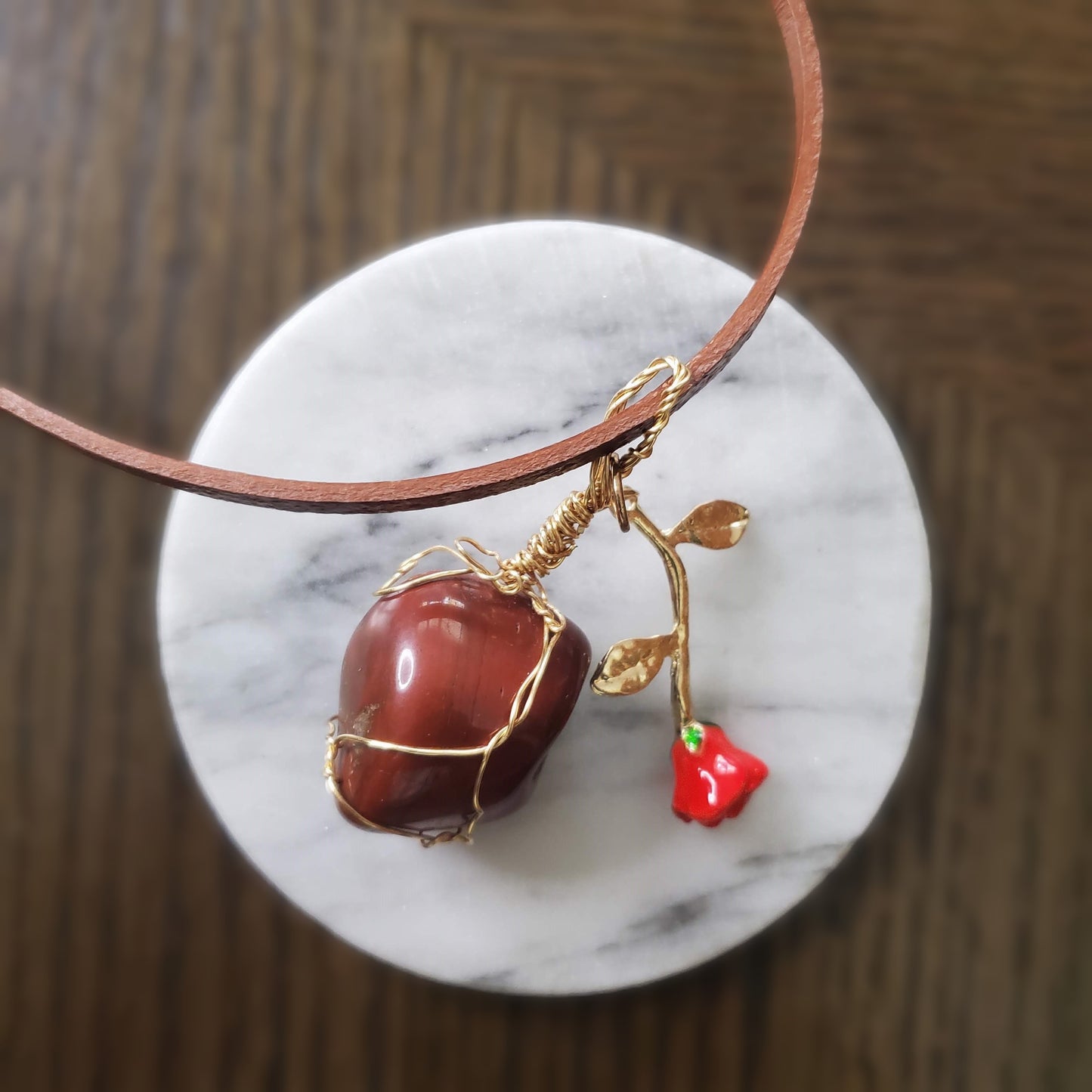 Red Jasper and Rose Necklace