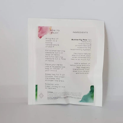 Tea packaging with instructions and ingredients on a white background