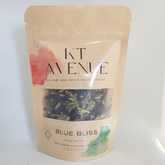 KT Avenue Blue Bliss tea package on a white background