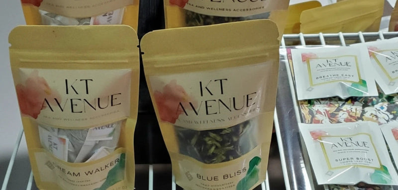 KT Avenue tea packages on a store shelf