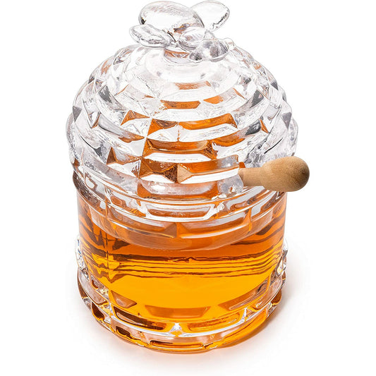 Glass Honey Pot with Dipper and Lid Cover