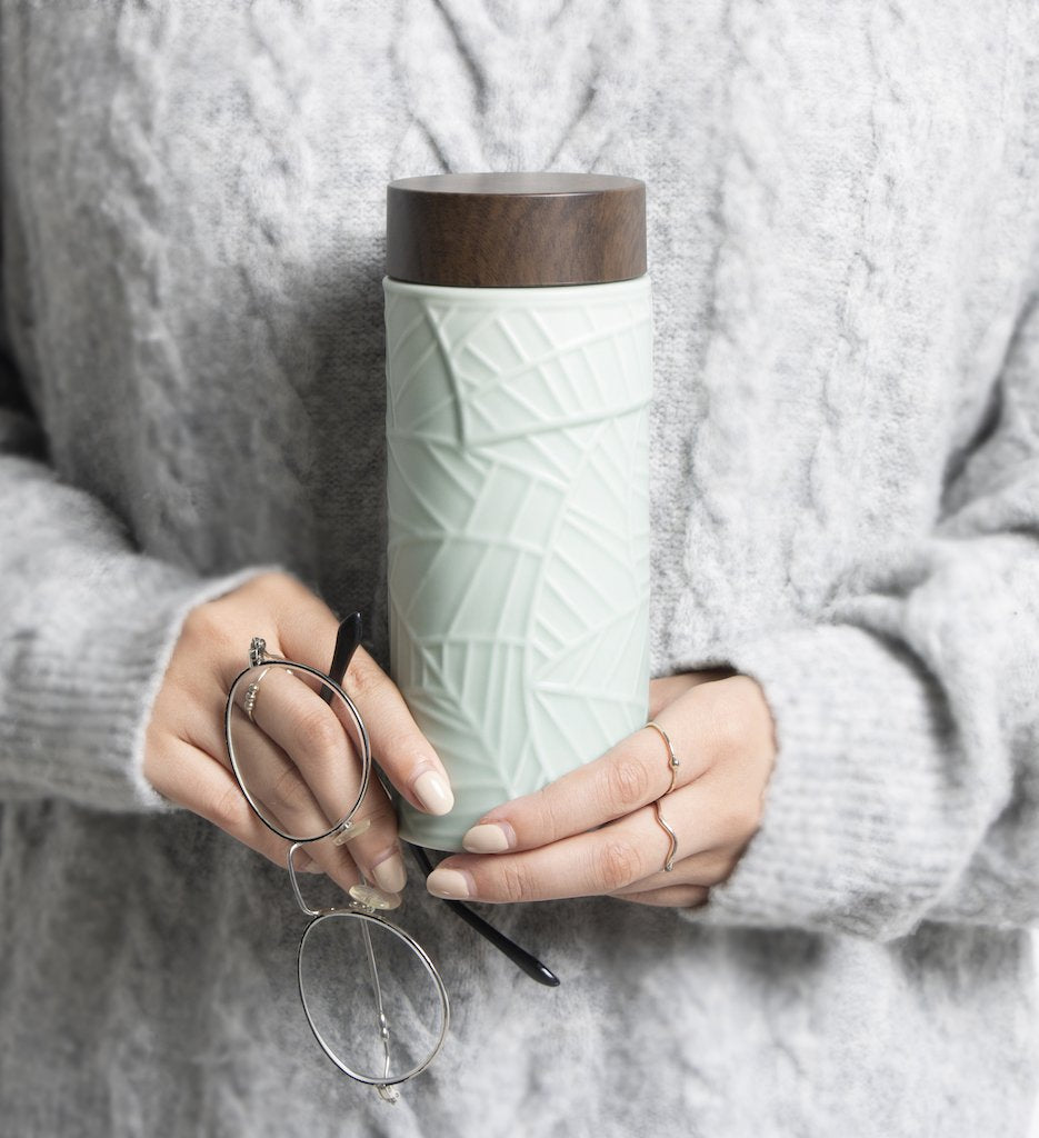 Jade Leaves Ceramic Tea Tumbler