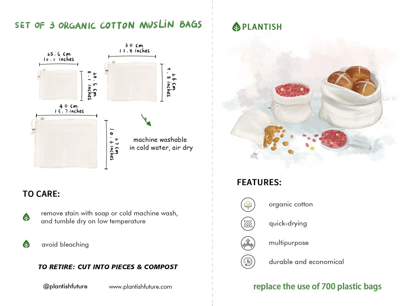 Organic Cotton Muslin Bags Set